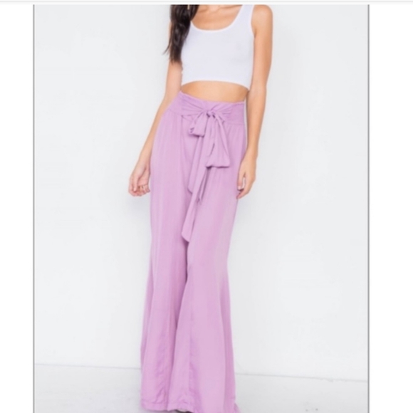 Pants - 🎃New !! Satin Lilac Wide Leg Flare High Waist Pants